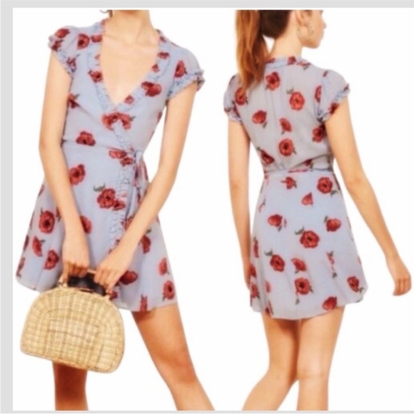 Reformation Garnet Wrap Dress Size Small Blue Poppy - Picture 1 of 8